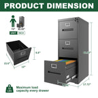 Premium Metal 3 Drawer File Cabinet with Lock for A4 Legal/Letter Size Storage, Black Steel, 15.16x17.72x40.39 inches | Premi