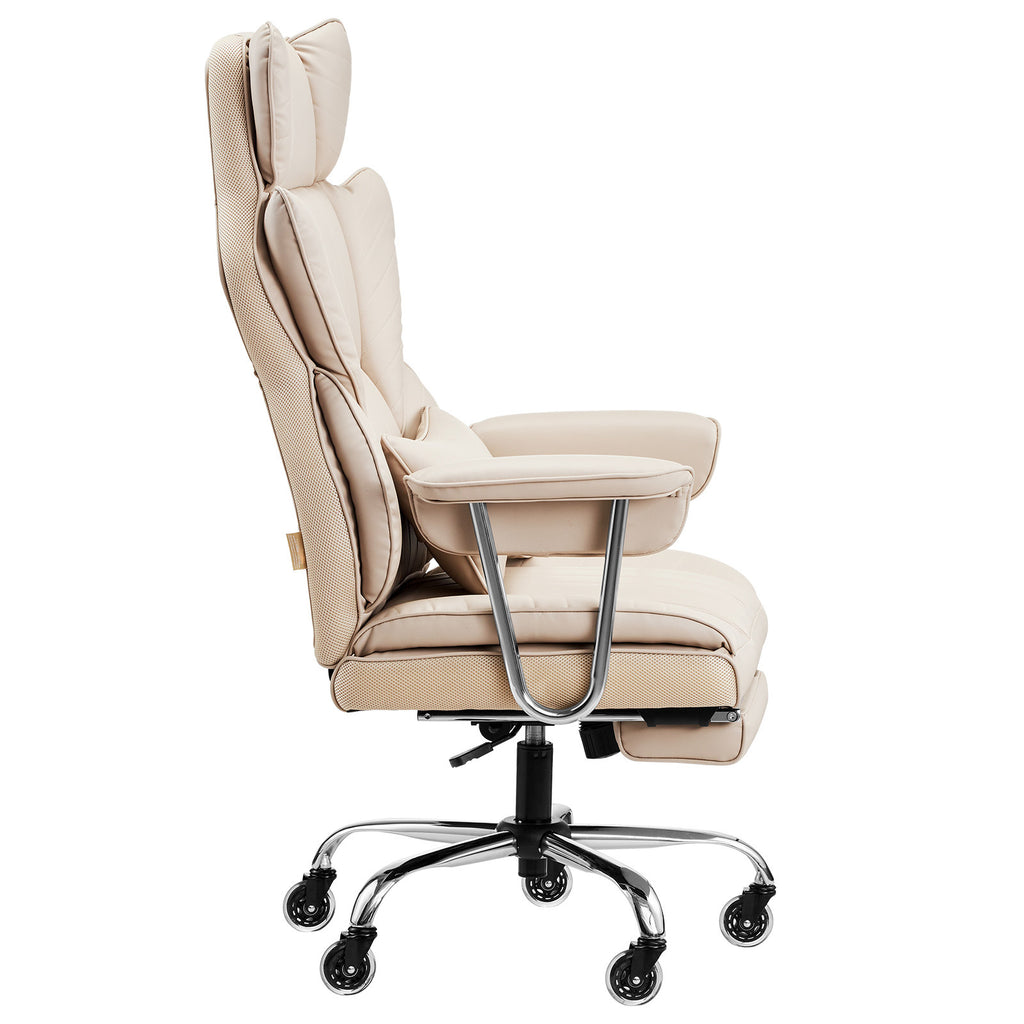 Executive Office Chair with Footrest, 400 lbs Capacity With Heavy Duty PU Leather Wide Office Chair, Big and Tall Reclining O