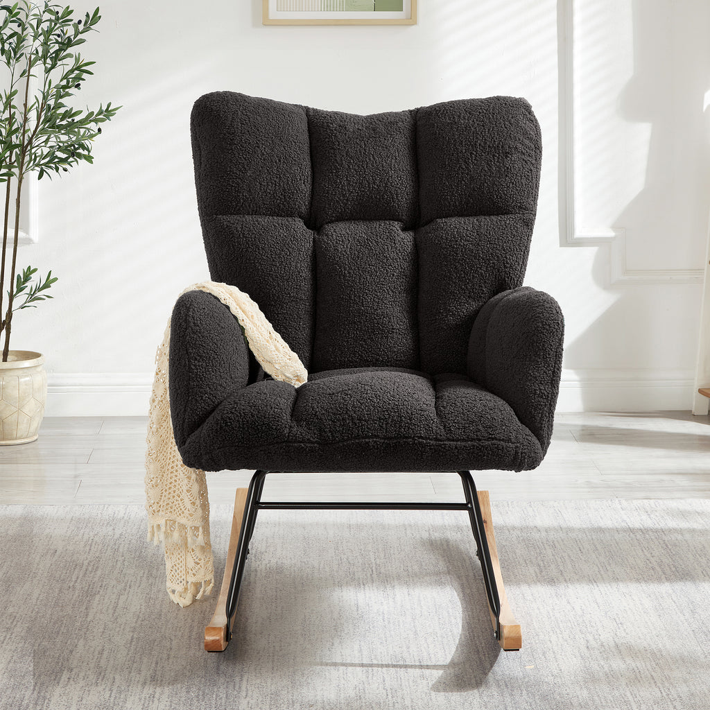 Glider Chair for Living Room Tufted Upholstered Teddy Fabric Rocking Chair with Metal Frame Accent Chair Dark Gray - Grand Goldman Shop