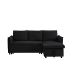 Loveseat Sofa with Chaise Lounge L-Shaped Modular Convertible Sofa with Storage Chaise, Corduroy Tufted Upholstered Sleeper Sectional Sofa,Pull Out Sleep Couch Bed and Reclining Backrest-Black - Grand Goldman Shop