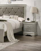 1pc Modern Glam Style Two Drawers Nightstand Champagne Finish Solid Wood Crystal-Like Diamond Tufted Crocodile Texture Bedroom Furniture - Grand Goldman Shop