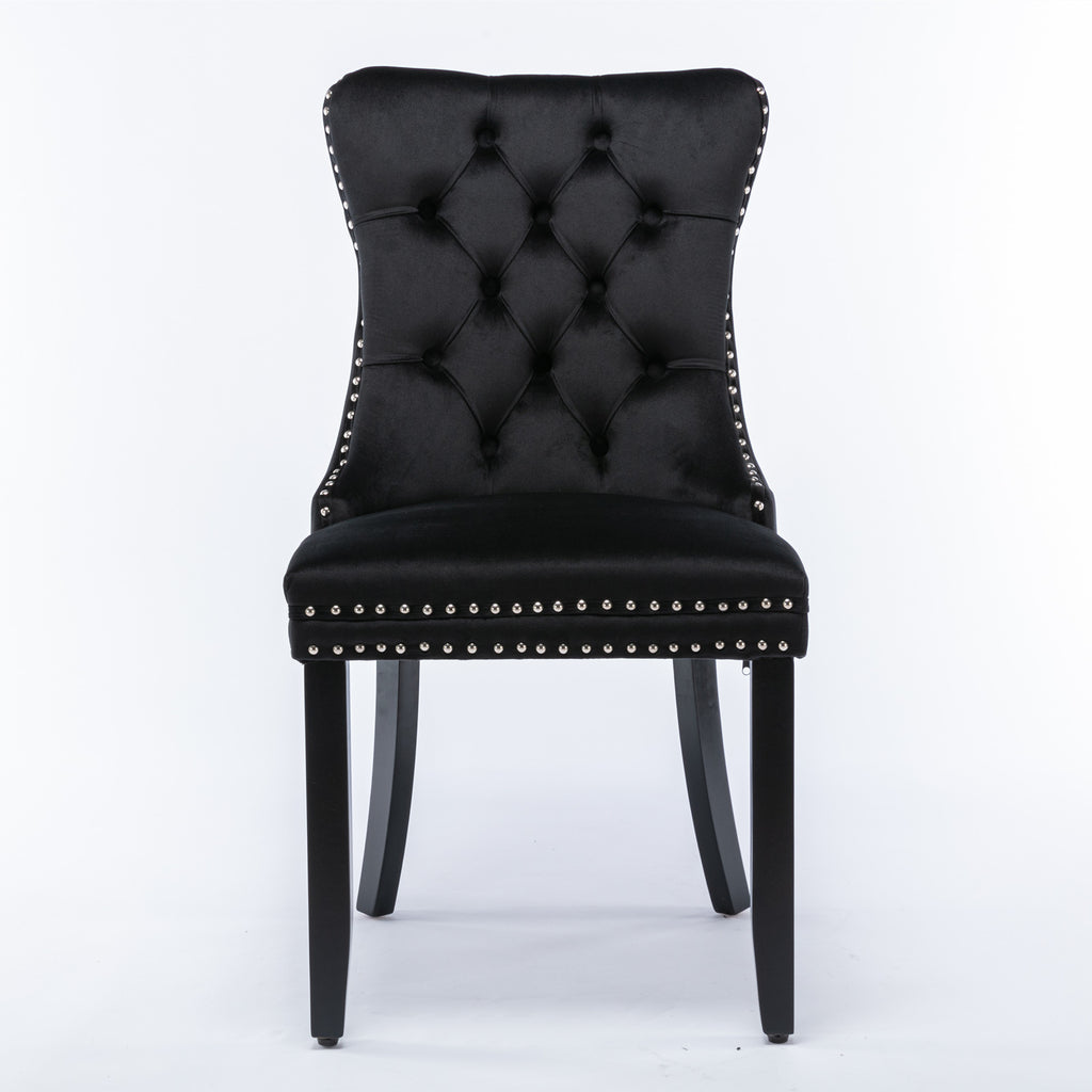 Nikki Collection Modern, High-end Tufted Solid Wood Contemporary Velvet Upholstered Dining Chair with Wood Legs Nailhead Trim 2-Pcs Set, Black, SW2001BK - Grand Goldman Shop