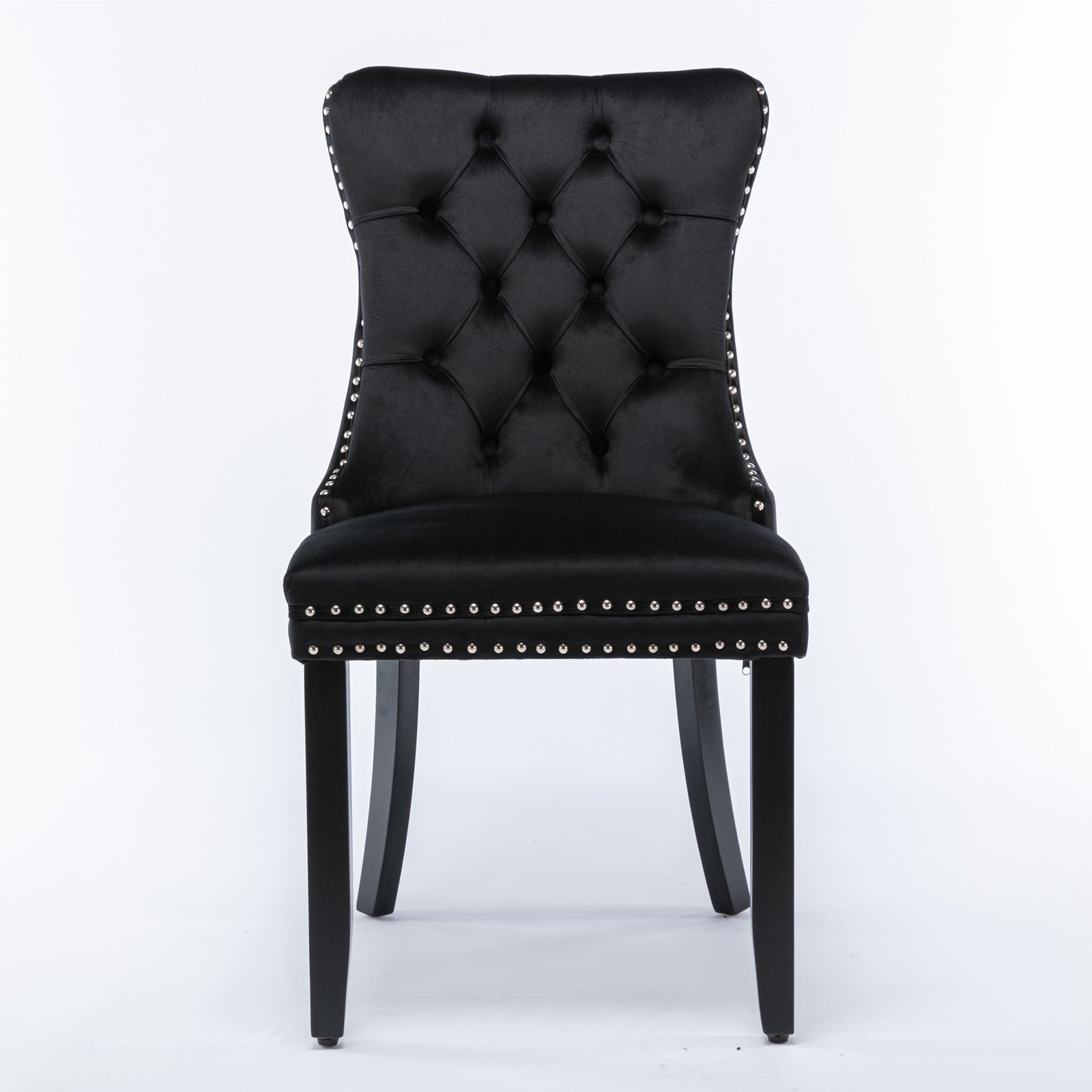 Nikki Collection Modern, High-end Tufted Solid Wood Contemporary Velvet Upholstered Dining Chair with Wood Legs Nailhead Trim 2-Pcs Set, Black, SW2001BK - Grand Goldman Shop
