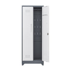 Heavy Duty Grey Metal Storage Cabinet with Locking Doors, Hanging Rod & Shelves, 65' H Broom Closet for Garage or Basement | 