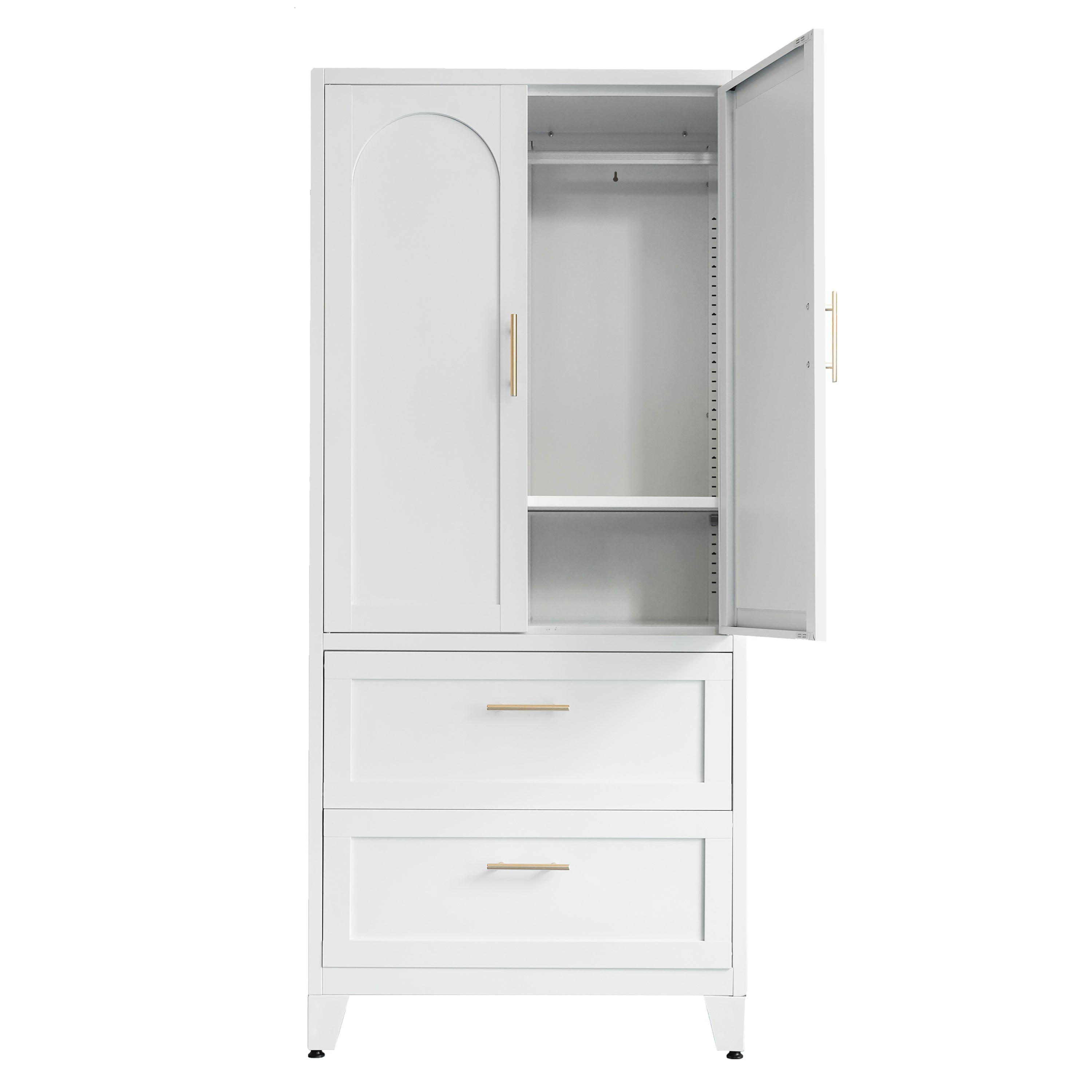 71' Tall Metal Wardrobe Cabinet with 2 Drawers and Hanging Rod, 2 Doors Wardrobe Closet with Shelf for Bedroom, Office, Laundry Room,Entryway ,Foyer,Guesthouse (White) - Grand Goldman Shop