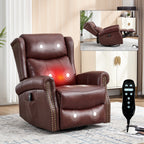 Heat Massage Manual Recliner Chair with Rocker and Swivel in Genuine leather for Living Room, Red - Grand Goldman Shop