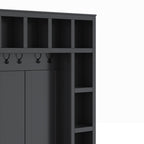 Farmhouse Wooden Hall Tree with 6 Hooks, Walnut Storage Bench with Adjustable Shelves,  4-in-1 Entryway Shoe Cabinet with Cubbies for Mudroom, Living Room, Black, 76.7'H (OLD SKU: N721S000044B) - Grand Goldman Shop