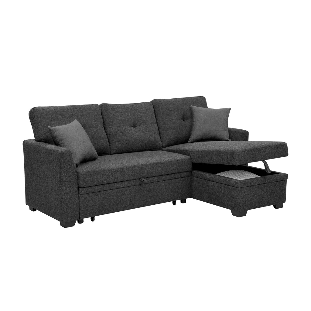 76.5' Linen Blend Upholstered Sectional with Pull-Out Bed and Chaise Storage - Grand Goldman Shop