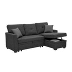76.5' Linen Blend Upholstered Sectional with Pull-Out Bed and Chaise Storage - Grand Goldman Shop
