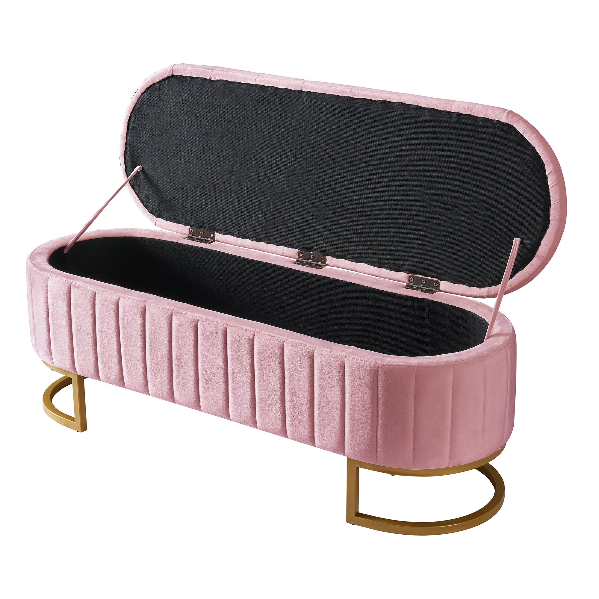 Elegant Upholstered Velvet Storage Ottoman with Button-Tufted,Storage Bench with Metal Legs for Bedroom,Living Room,Fully Assembled Except Legs,Pink - Grand Goldman Shop