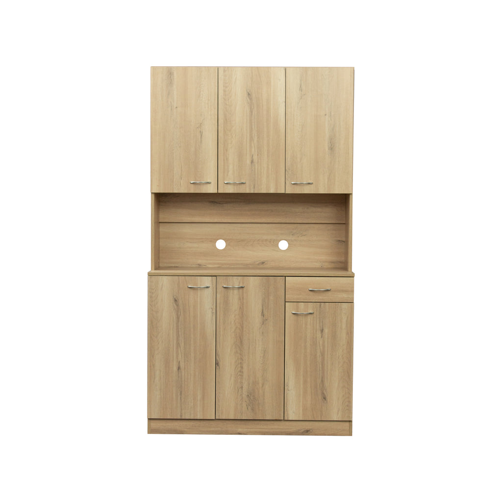 70.87' Tall Wardrobe& Kitchen Cabinet, with 6-Doors, 1-Open Shelves and 1-Drawer for bedroom,Rustic Oak - Grand Goldman Shop