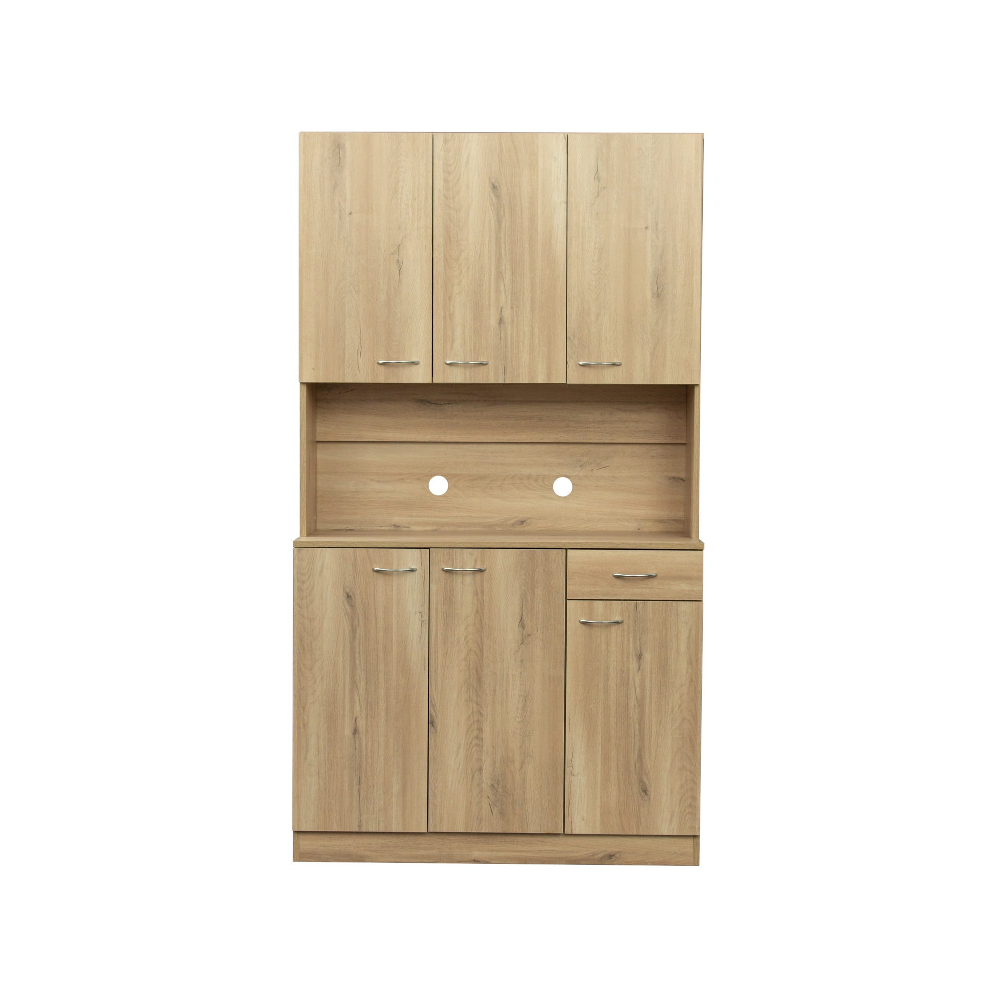 70.87' Tall Wardrobe& Kitchen Cabinet, with 6-Doors, 1-Open Shelves and 1-Drawer for bedroom,Rustic Oak - Grand Goldman Shop