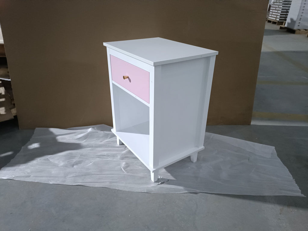 Pink+Golden Handle Wooden Nightstand 26.77''H with One Drawer One Shelf for Kids and Adults - Grand Goldman Shop