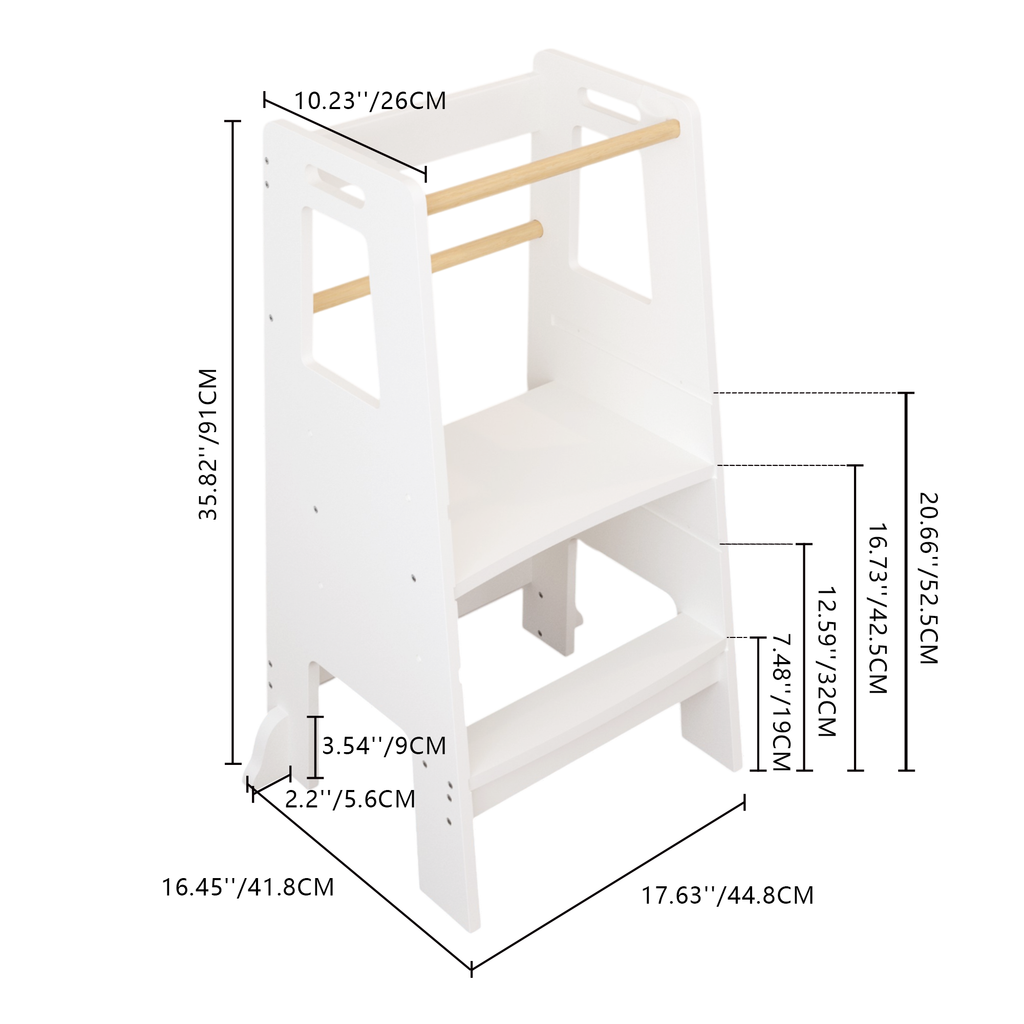 Kids Standing Tower, Child Kitchen Step Stool Toddler Wood Stepping Stool - Children's Montessori Stool - Adjustable Height, 