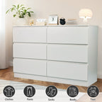 Modern 6 Drawer Dresser with Spacious Countertop and Concealed Handles, Storage Cabinet for Bedroom and Living Room, White MDF - Grand Goldman Shop