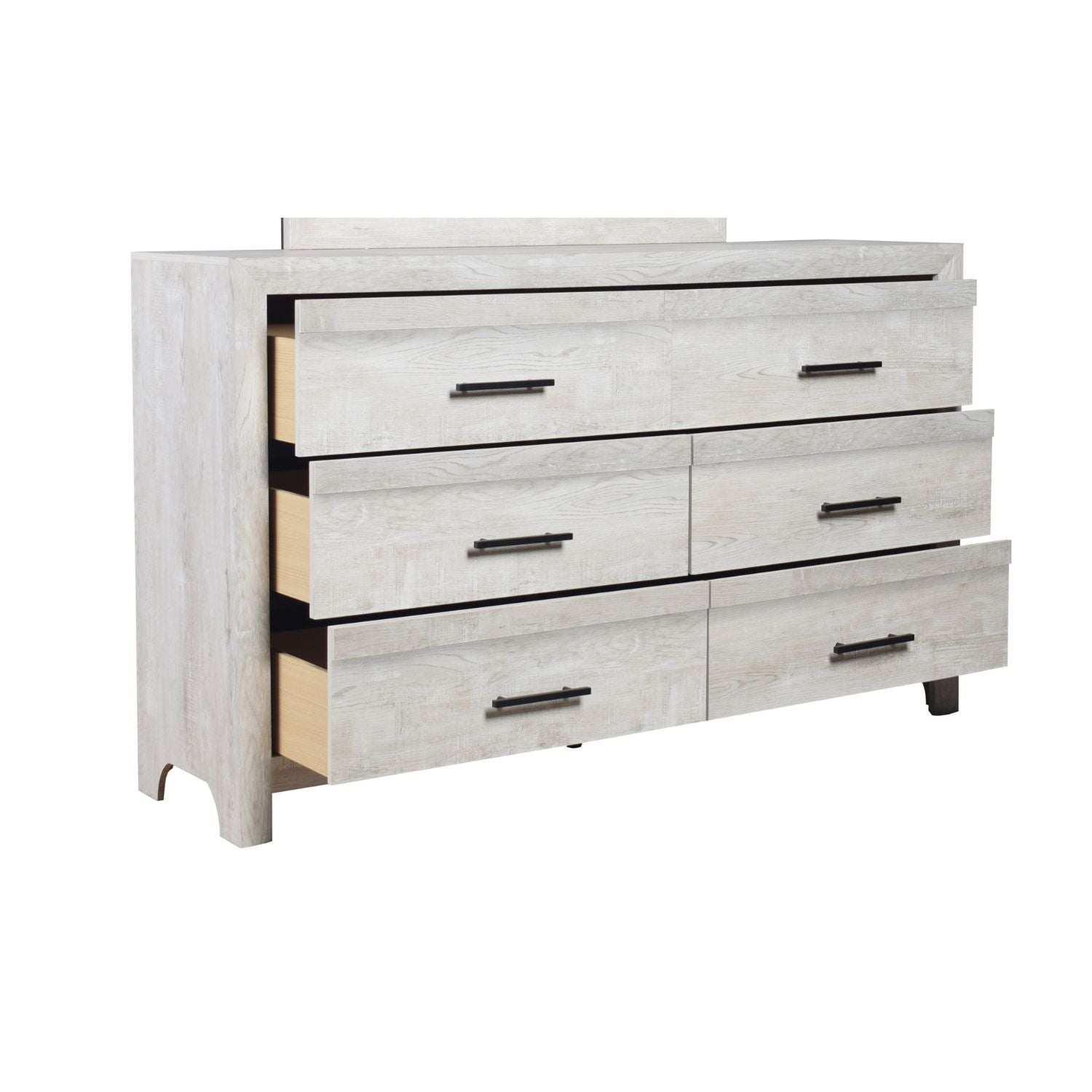 DENVER Modern Queen 4-Piece Bedroom Set with Bed, Dresser, Mirror and Nightstand, Natural Finish, Contemporary Storage Furniture Set - Grand Goldman Shop