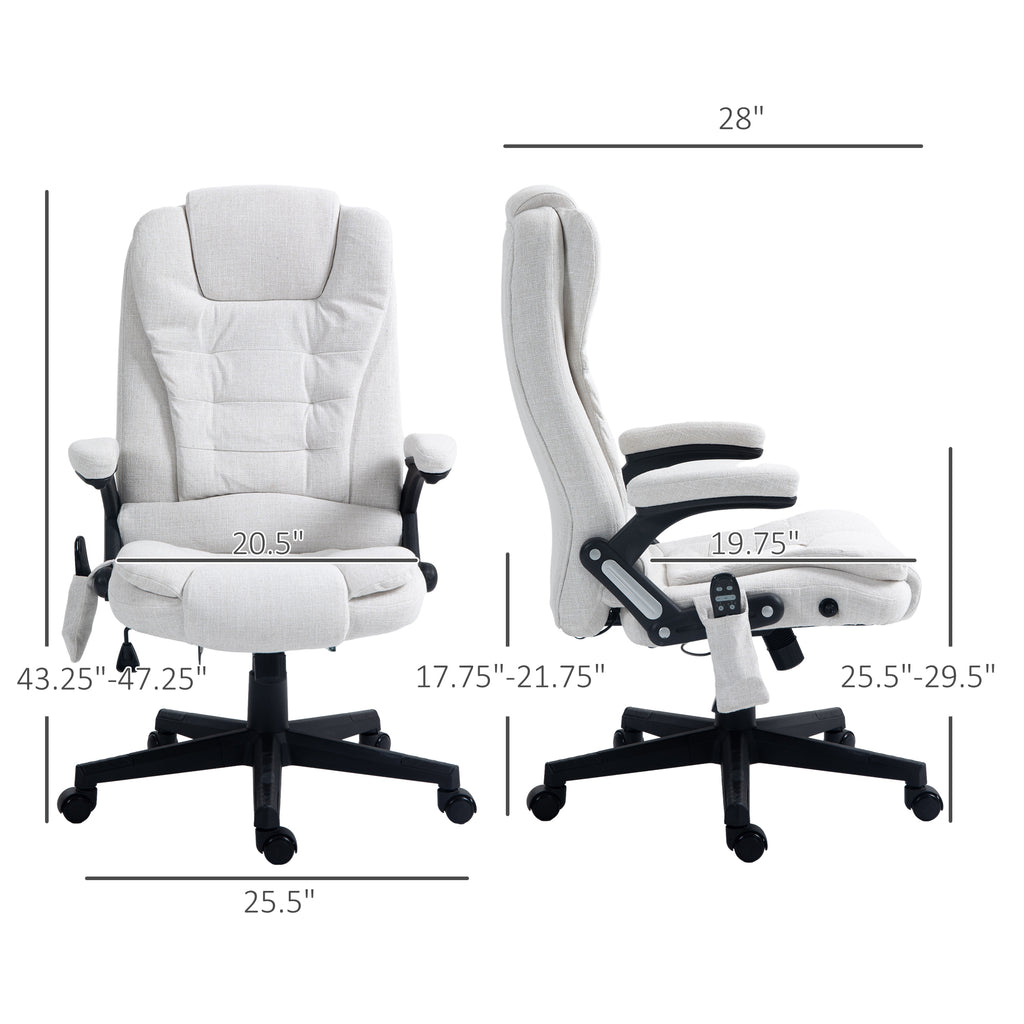 HOMCOM 6 Point Vibrating Massage Office Chair with Heat, Linen High Back Executive Office Chair with Reclining Backrest, Padd