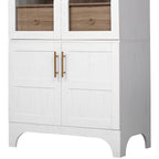 K&K 71' Tall Arched Kitchen Pantry Cabinet with Door Shelves, Farmhouse Kitchen Storage Cabinet with Open & Adjustable Shelves, Hidden Drawer & Glass Door, Cupboard for Kitchen, Dining Room, White - Grand Goldman Shop