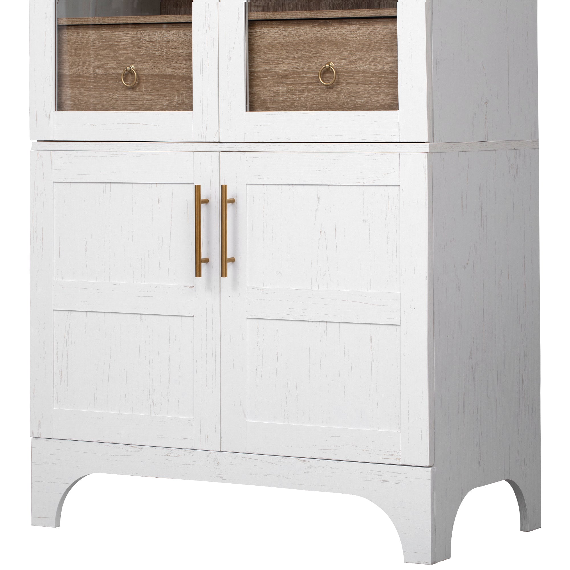 K&K 71' Tall Arched Kitchen Pantry Cabinet with Door Shelves, Farmhouse Kitchen Storage Cabinet with Open & Adjustable Shelves, Hidden Drawer & Glass Door, Cupboard for Kitchen, Dining Room, White - Grand Goldman Shop