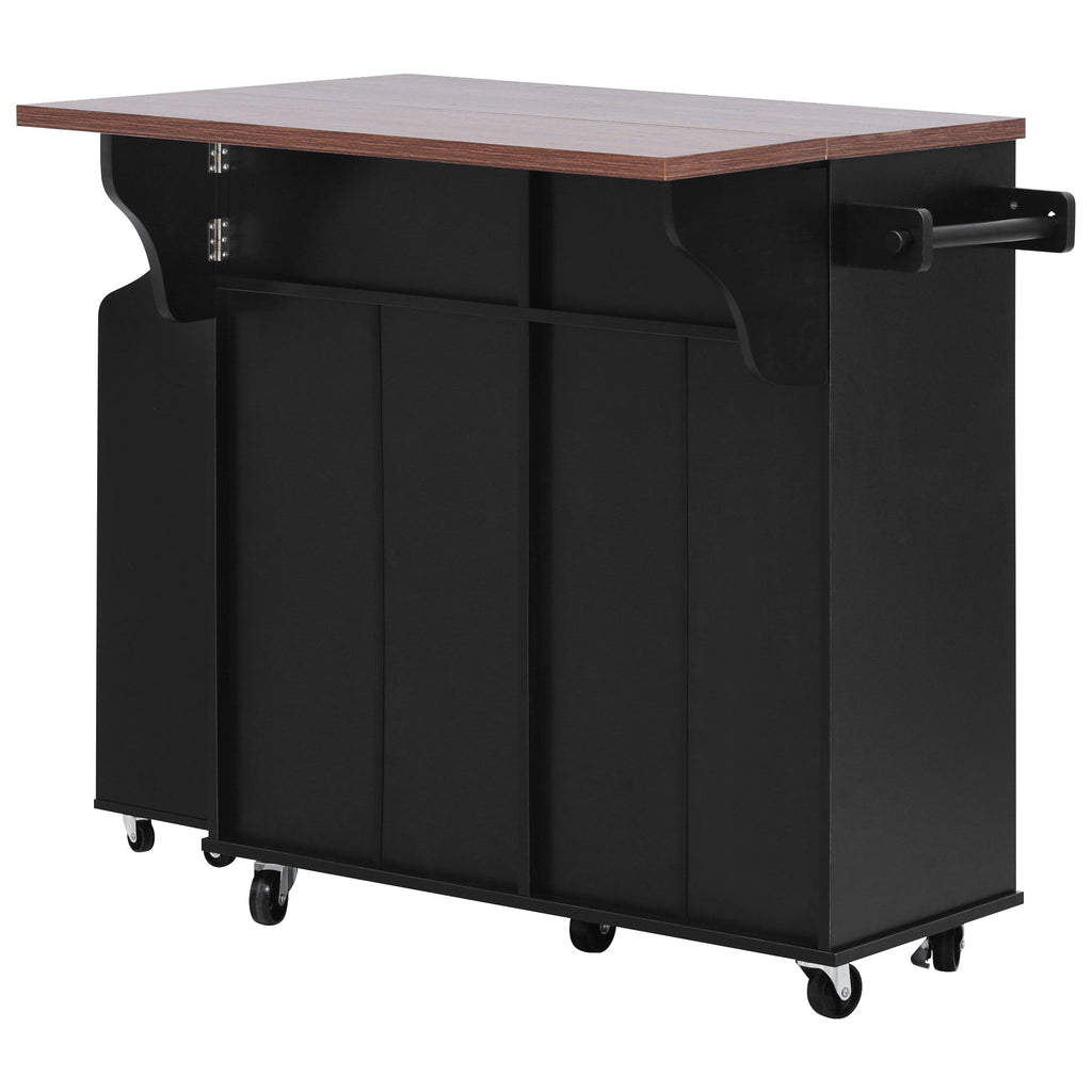 K&K 47.2' Farmhouse Kitchen Island with Drop Leaf, Kitchen Storage Island with Removable Side Racks, Two Drawers, Rolling Kitchen Cart on Wheels with Towel Rack, for Home, Kitchen, Dining Room, Black - Grand Goldman Shop