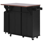 K&K 47.2' Farmhouse Kitchen Island with Drop Leaf, Kitchen Storage Island with Removable Side Racks, Two Drawers, Rolling Kitchen Cart on Wheels with Towel Rack, for Home, Kitchen, Dining Room, Black - Grand Goldman Shop