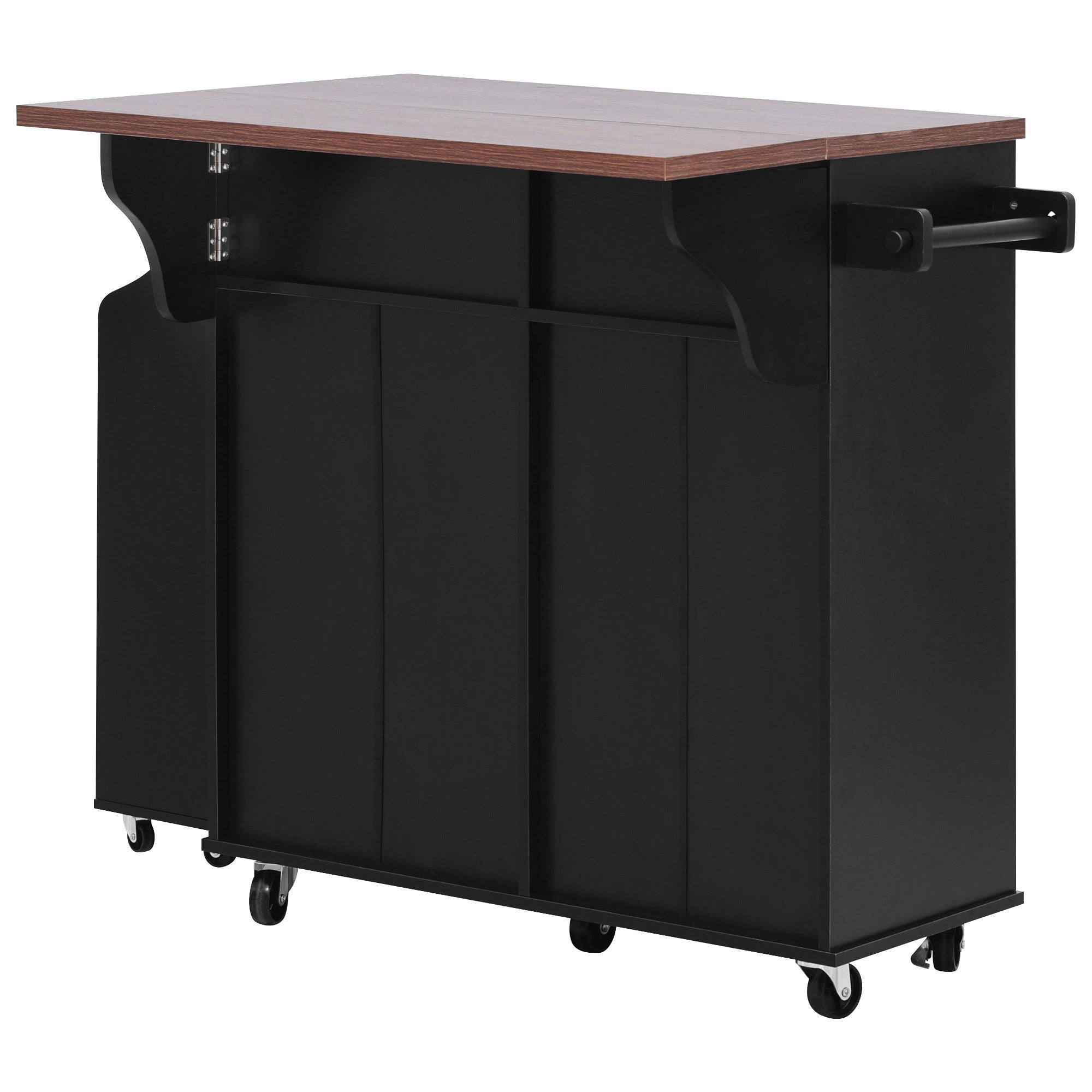 K&K 47.2' Farmhouse Kitchen Island with Drop Leaf, Kitchen Storage Island with Removable Side Racks, Two Drawers, Rolling Kitchen Cart on Wheels with Towel Rack, for Home, Kitchen, Dining Room, Black - Grand Goldman Shop