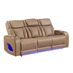 Fortuner Power Reclining 2Pc Living Room Set in Caramel Faux Leather with LED Lights, Massage Function, Bluetooth Speakers and Wireless Charging - Grand Goldman Shop