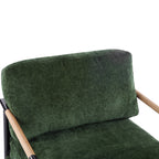 Modern Accent Chair with Plush Cushions, Minimalist Metal Frame, Wooden Armrest Design, Green - Grand Goldman Shop