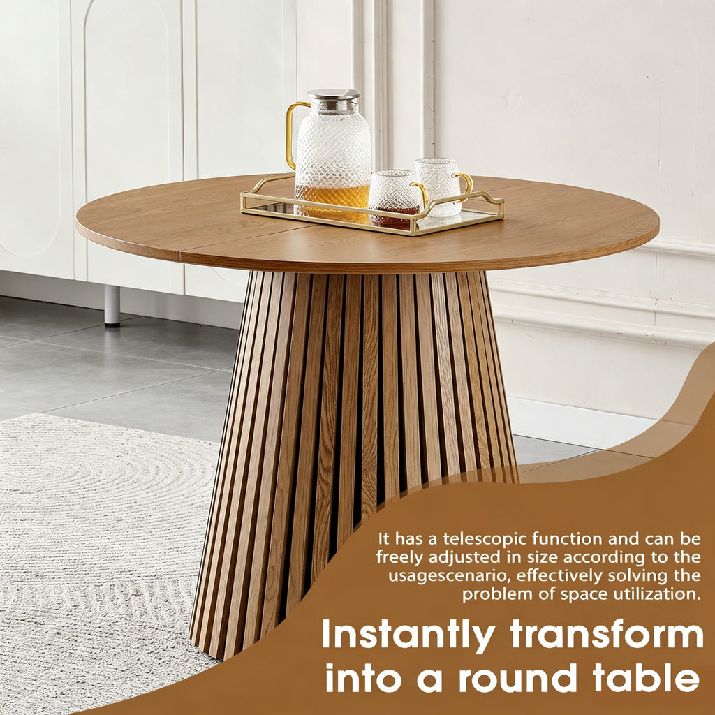 Wooden Dining Table, Flexible and Extendable, Multi-functional and Space-saving, Fashionable Oval Design and Slatted Table Legs, Tea Table or Office Desk, Beautiful and Practical - Grand Goldman Shop