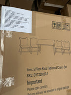 Kids Wood Table and Chair Set with Cartoon Animals Design, White Solid Wood & MDF Furniture for Ages 3-8, 5-Piece Table and C