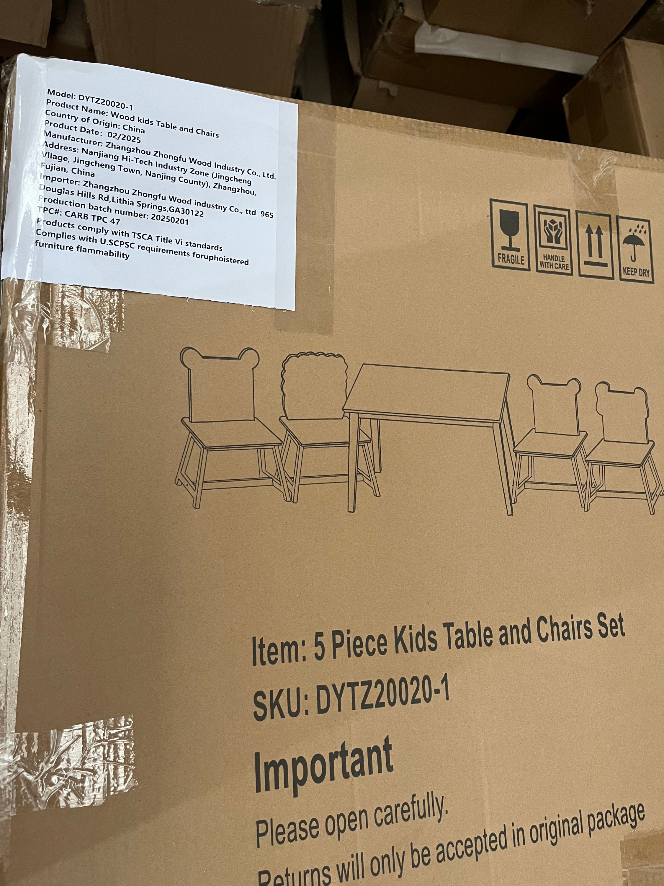 Kids Wood Table and Chair Set with Cartoon Animals Design, White Solid Wood & MDF Furniture for Ages 3-8, 5-Piece Table and C
