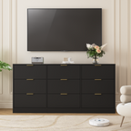 Black 9 Drawer Dresser, 63' Large Deep Chest of Drawers, Wooden Dresser Storage Cabinet with 9 Drawers for Bedroom, Long Dressers for Living Room, Hallway - Grand Goldman Shop