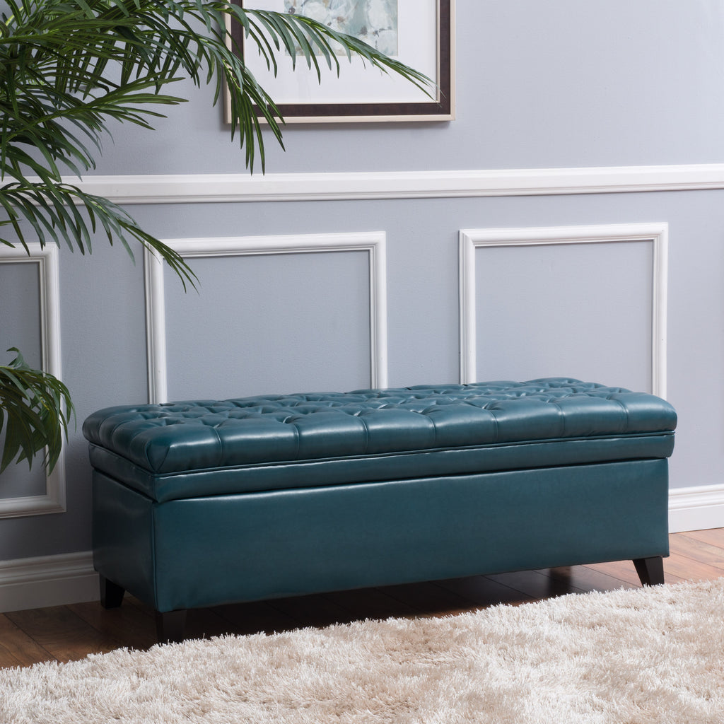 JULIANA Teal PU Storage Ottoman with Spacious Interior - Grand Goldman Shop