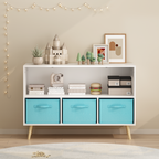 Kids bookcase with Collapsible Fabric Drawers, Children's Book Display, Toy Storage Cabinet Organizer, White/Blue - Grand Gol