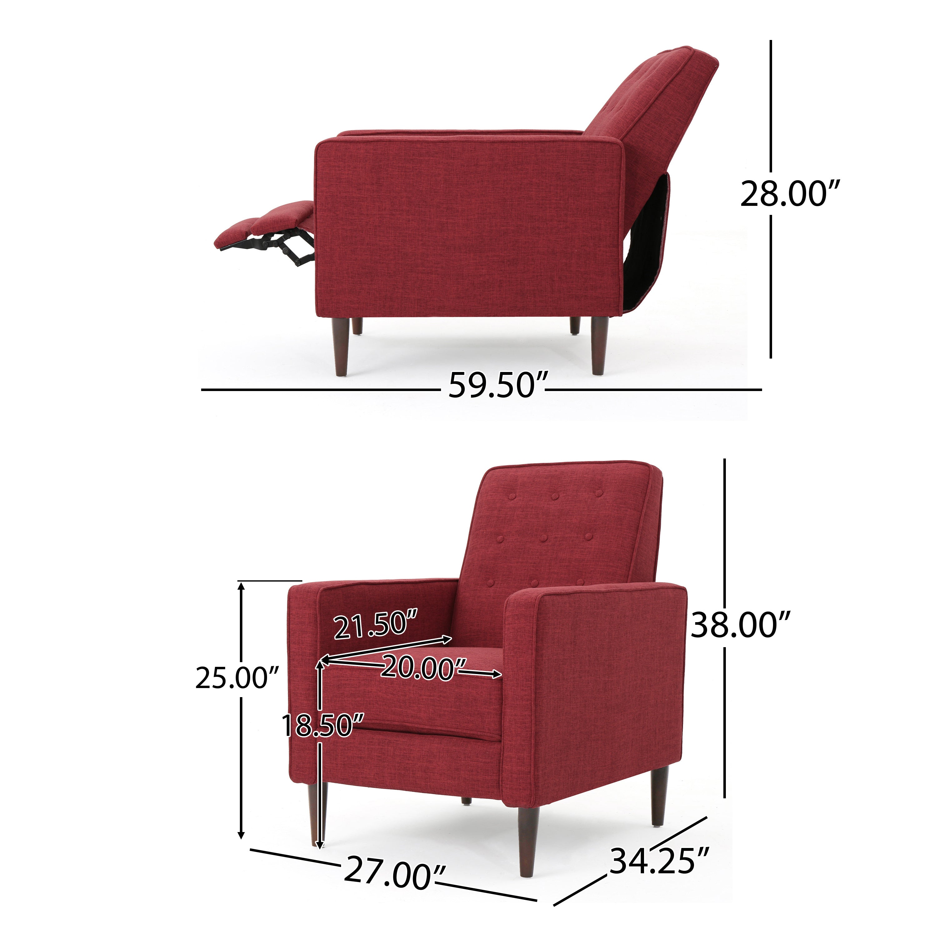 Macedonia Mid-Century Modern Button Tufted Fabric Recliner - Grand Goldman Shop