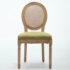 A&A Furniture,French Style Solid Wood Frame Antique Painting Linen Fabric Rattan Back Dining Chair,Set of 2,Olive-Green - Grand Goldman Shop