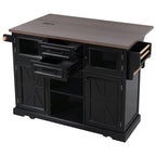 K&K 54.9' Kitchen Island with Drop Leaf, Power Outlet, Kitchen Storage Cart with 4 Door Shelves, Cross Barn Doors & Visual Glass Door, Rolling Kitchen Island on 4 Wheels for Kitchen, Dining Room,Black - Grand Goldman Shop