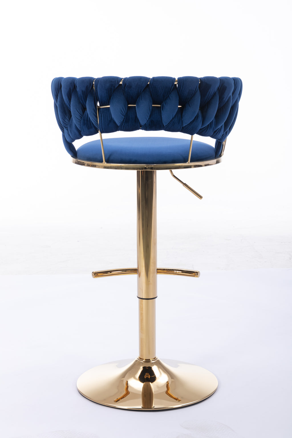 Set of 2  Bar Stools,with Chrome Footrest and Base Swivel Height Adjustable Mechanical Lifting Velvet + Golden Leg Simple Bar Stool-BLUE - Grand Goldman Shop