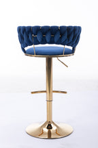 Set of 2  Bar Stools,with Chrome Footrest and Base Swivel Height Adjustable Mechanical Lifting Velvet + Golden Leg Simple Bar Stool-BLUE - Grand Goldman Shop