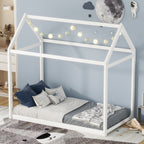 Twin Size Wooden House Bed in White with Pine Wood and MDF Construction, 78.3''L x 42.5''W x 70.3''H - Grand Goldman Shop