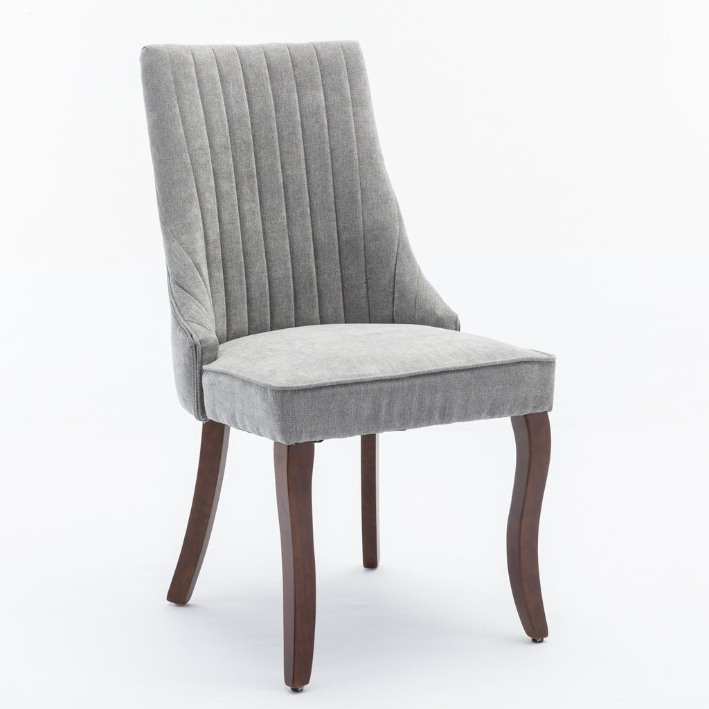 Rayon Cloth Flocking Linen Dining Chairs Channel Kitchen Dinner Chair Comfy Fabric Upholstered Accent Chair for Dining Room with Curved Solid Wood Legs,Set of 2 (Gray), SW1847GY - Grand Goldman Shop