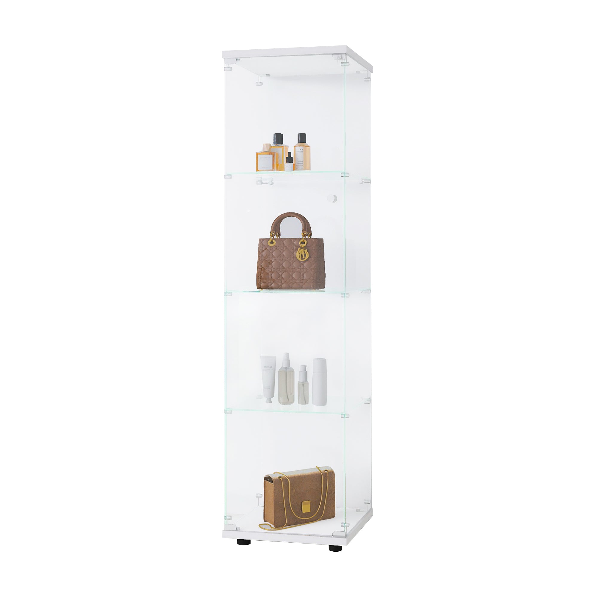 Glass Display Cabinet 4 Shelves with Door, Floor Standing Curio Bookshelf for Living Room Bedroom Office, 64.7'*16.7'*14.3' 
