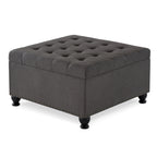 Large square storage ottoman with wooden legs, Upholstered button tufted coffee table with nail trims for Living Space,Dark Grey - Grand Goldman Shop