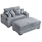 61.42Inch Square Arm Loveseat With Ottoman, 2PCS Back Cushions and 4PCS Toss Pillows, Cupholder,Bluetooth Speaker,Wireless Charger,USB Ports for Living Room and Bedroom,Light Grey - Grand Goldman Shop