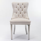 Nikki Collection Modern, High-end Tufted Solid Wood Contemporary Velvet Upholstered Dining Chair with Chrome Stainless Steel Plating Legs,Nailhead Trim,Set of 2，Beige and Chrome, SW1701BG - Grand Goldman Shop