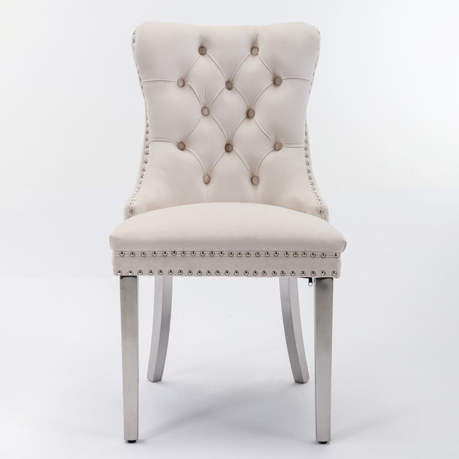 Nikki Collection Modern, High-end Tufted Solid Wood Contemporary Velvet Upholstered Dining Chair with Chrome Stainless Steel Plating Legs,Nailhead Trim,Set of 2，Beige and Chrome, SW1701BG - Grand Goldman Shop