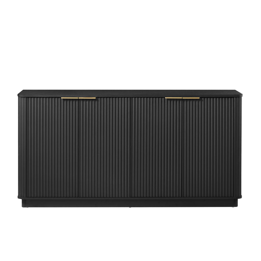 63' Vertical Stripe Buffet Cabinet Sideboard with stoarge, Curved wave Design, TV Stand, for Bedroom, Living Room, Hallway, Black,63''W x 15.75''D x 31.5''H. - Grand Goldman Shop