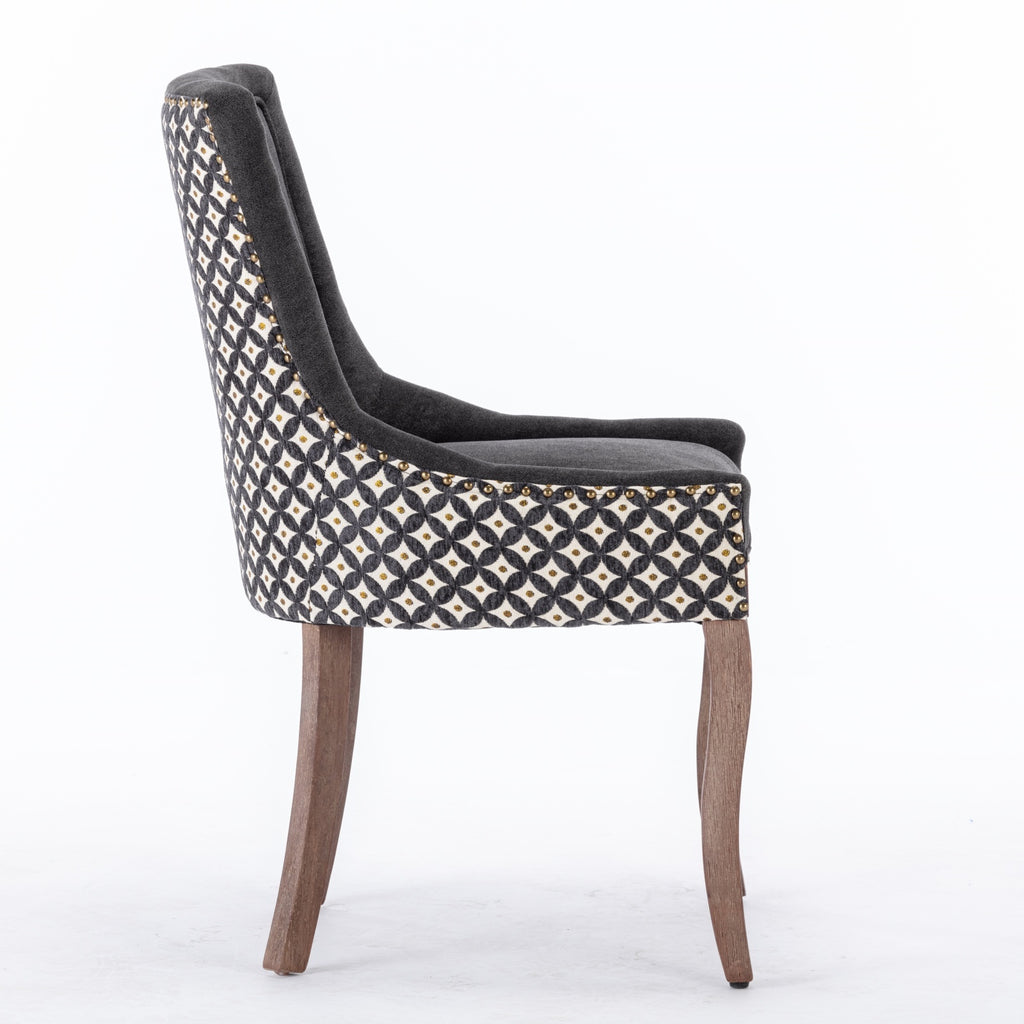 A&A Furniture, Ultra Side Dining Chair, Thickened fabric chairs with neutrally toned solid wood legs, Bronze nail head, Set of 2, Blue - Grand Goldman Shop