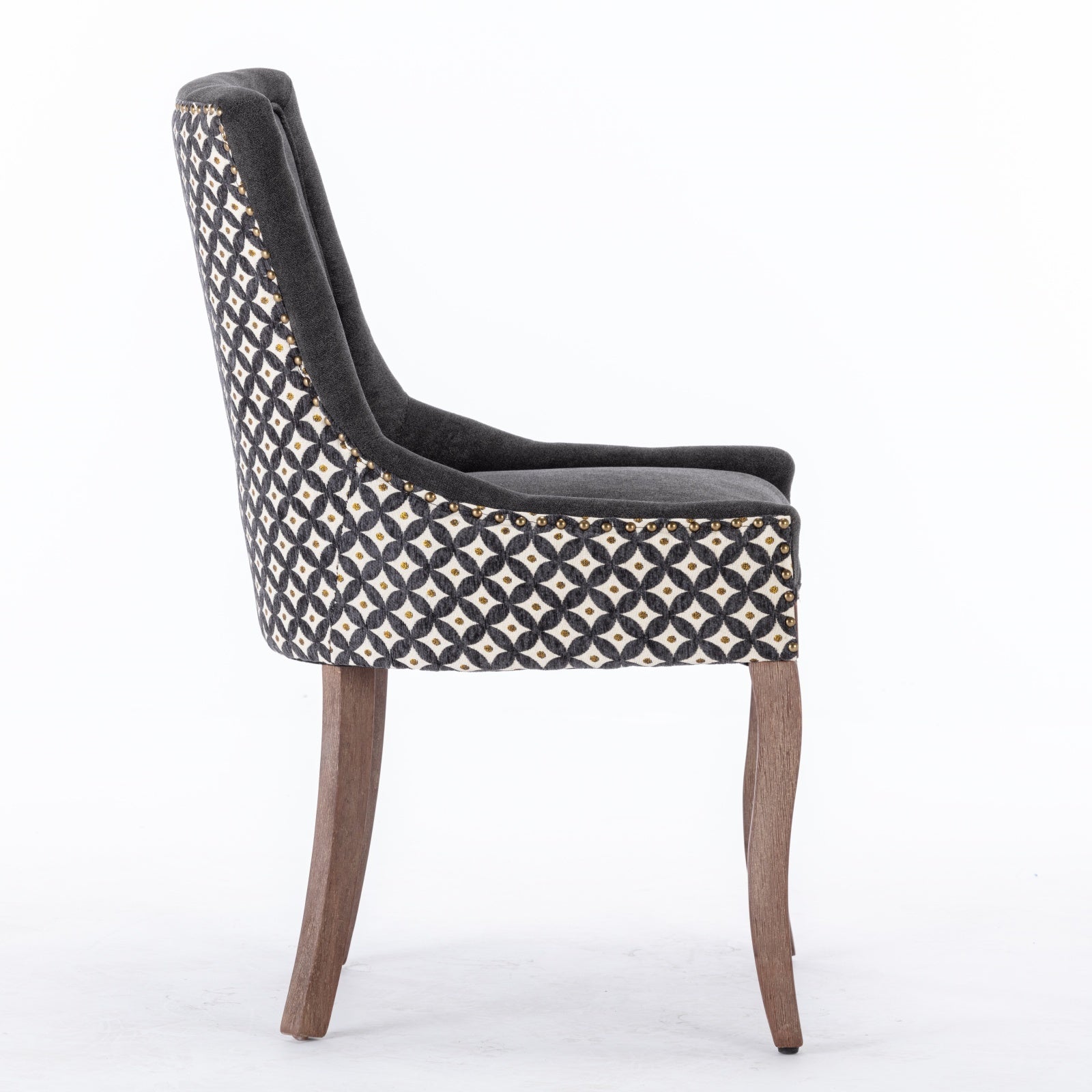 A&A Furniture, Ultra Side Dining Chair, Thickened fabric chairs with neutrally toned solid wood legs, Bronze nail head, Set of 2, Blue - Grand Goldman Shop