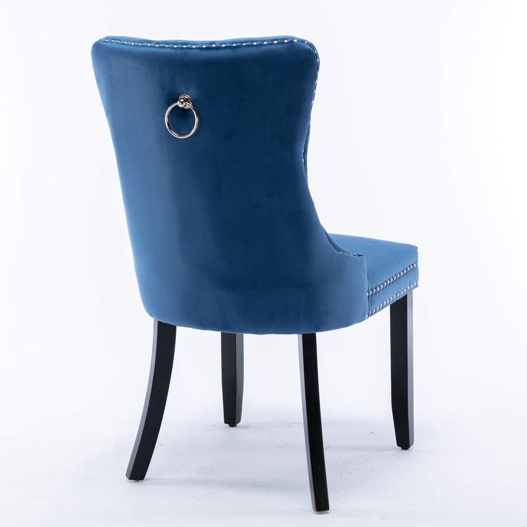 Nikki Collection Modern, High-end Tufted Solid Wood Contemporary Velvet Upholstered Dining Chair with Wood Legs Nailhead Trim 2-Pcs Set,Blue, SW2001BL - Grand Goldman Shop